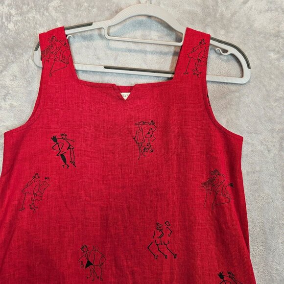 Country Wear Linen midi tank dress blouse set Womens S Red prairie beachy shell - Picture 7 of 13